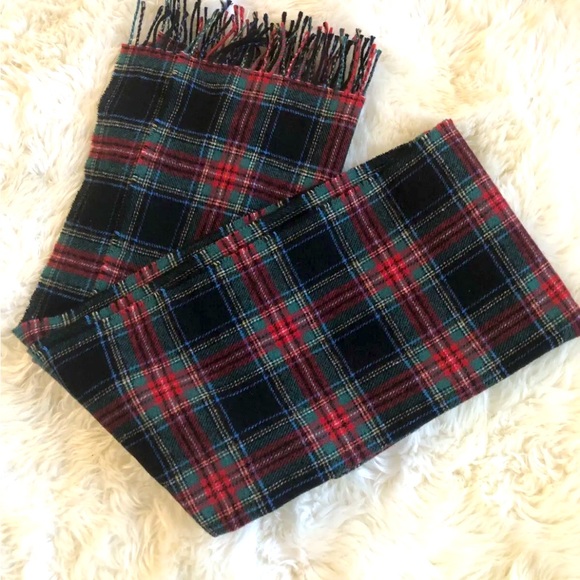 NWT J.CREW Tartan Scarf BLACK MULTI H3794 Made In Italy red green plaid - Picture 1 of 7